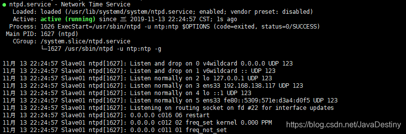 NTP service status of Slave01 node