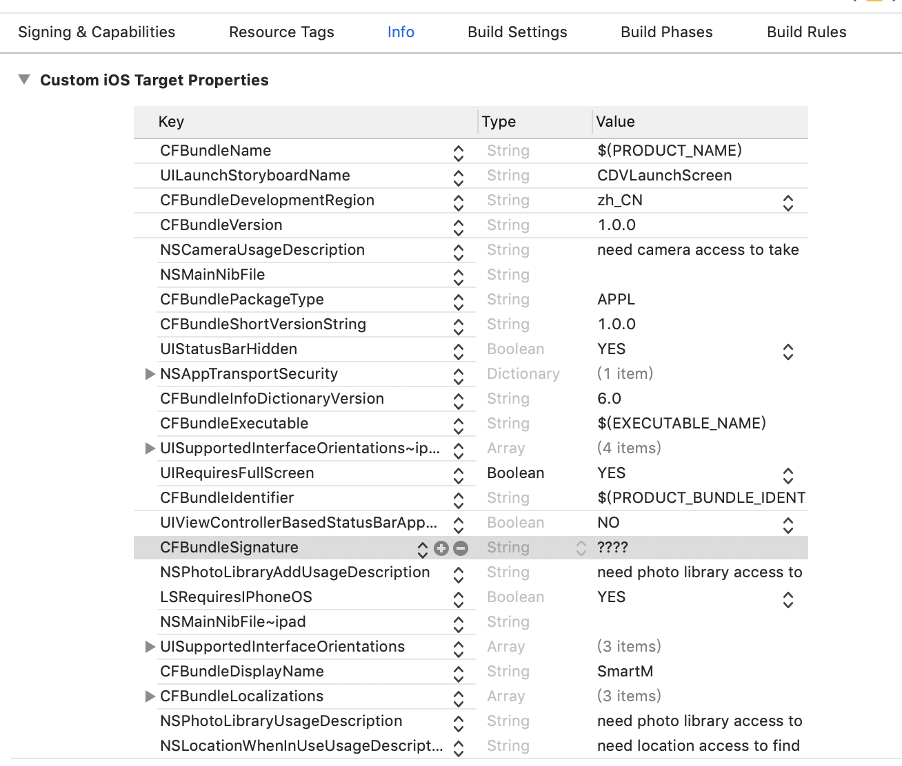 cordova iOS端 config.xml 文件配置 Localizations 本地化 等权限 Info.plist_cordova