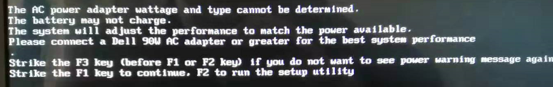 The AC power adapter wattage and type cannot be determined. The battery may not charge....