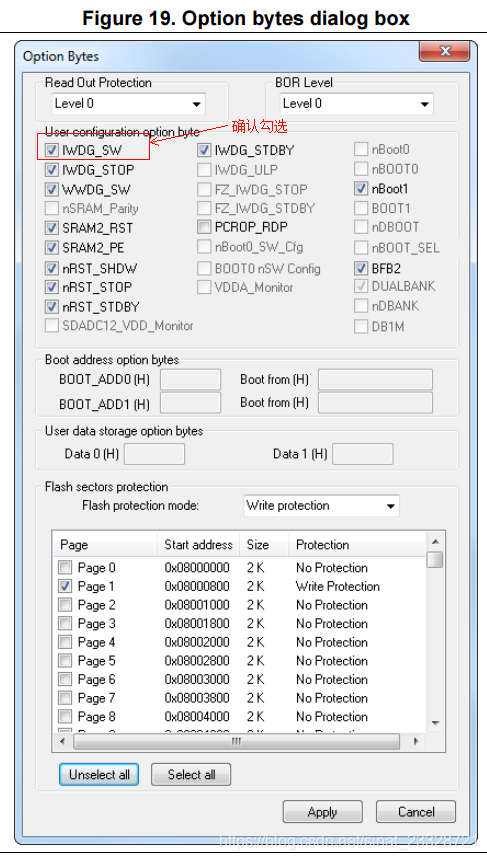 Option Bytes 界面