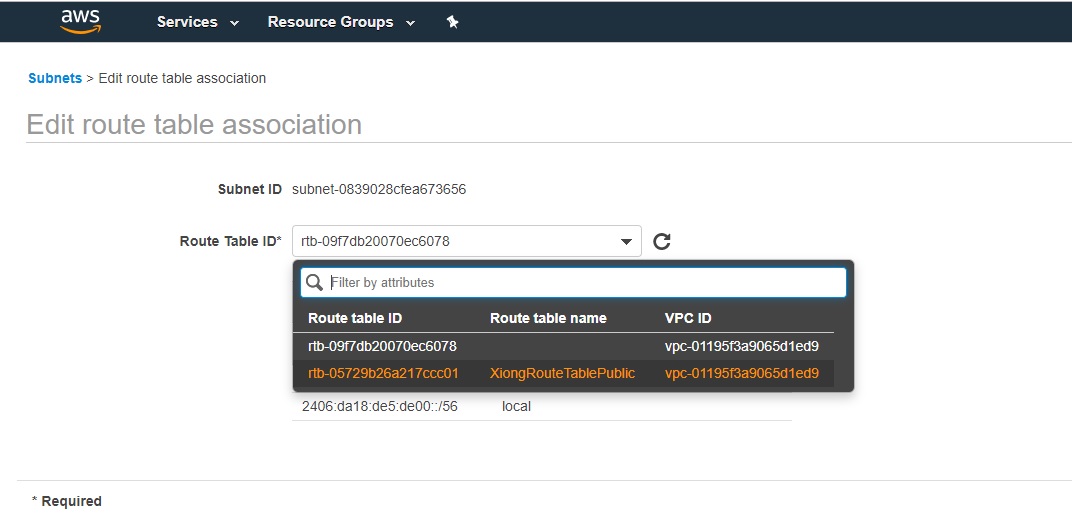 associate public subnet to public route table