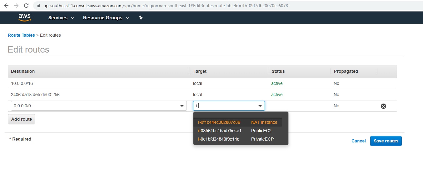 route to NAT instance