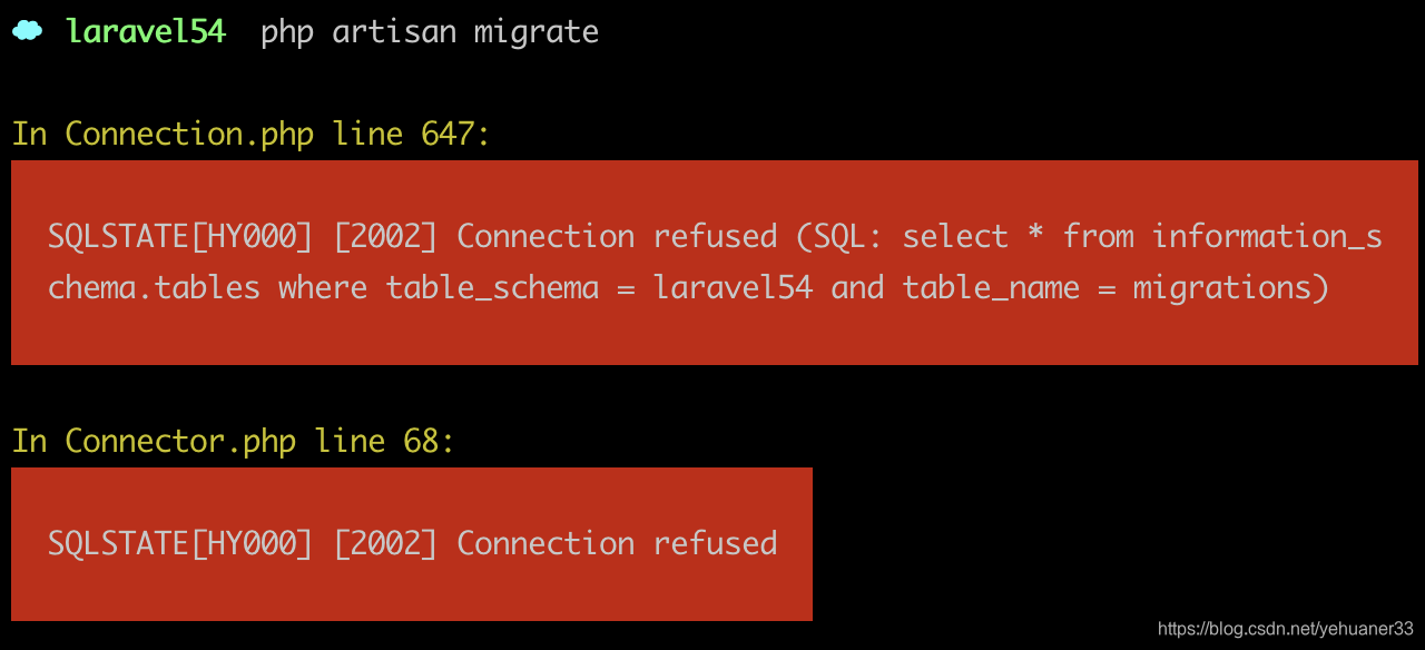 Laravel中连接数据库报Sqlstate[Hy000] [2002] Connection  Refused_Xiaoshengsanyue的博客-Csdn博客