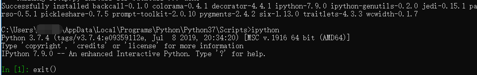这个是安装成功的截图，有successfully。。。。然后输入ipython看看版本，默认最新版本