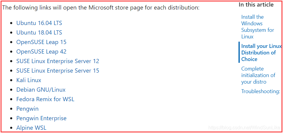 下载各个发行版wsl