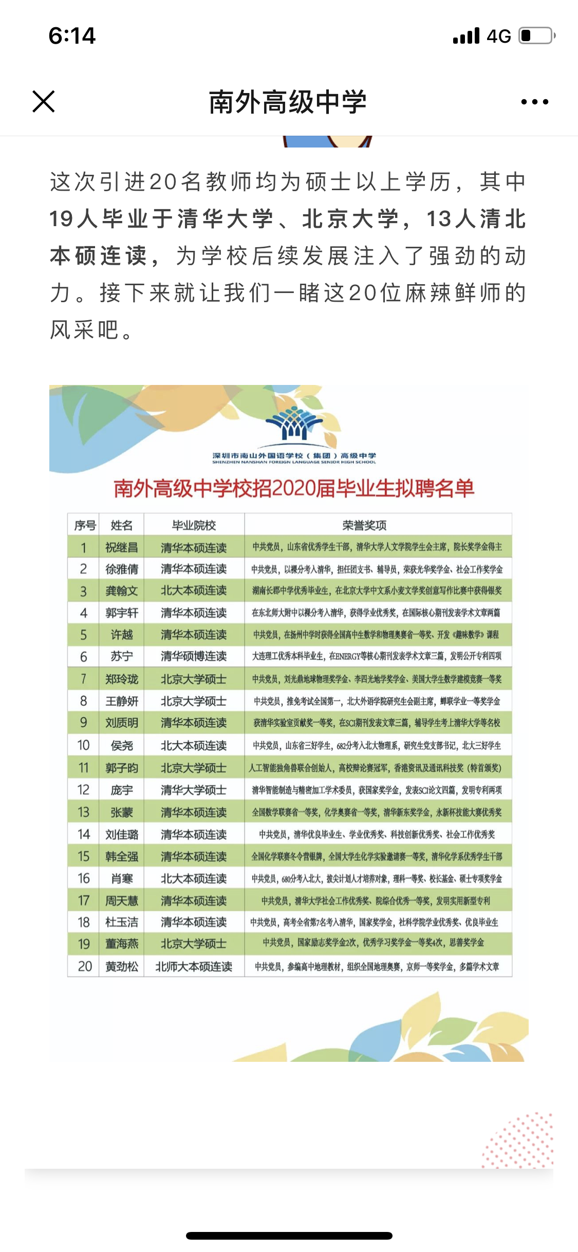 名牌高中录用清北情况