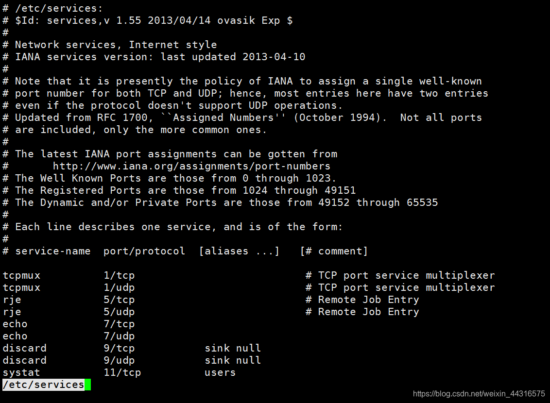 less /etc/services