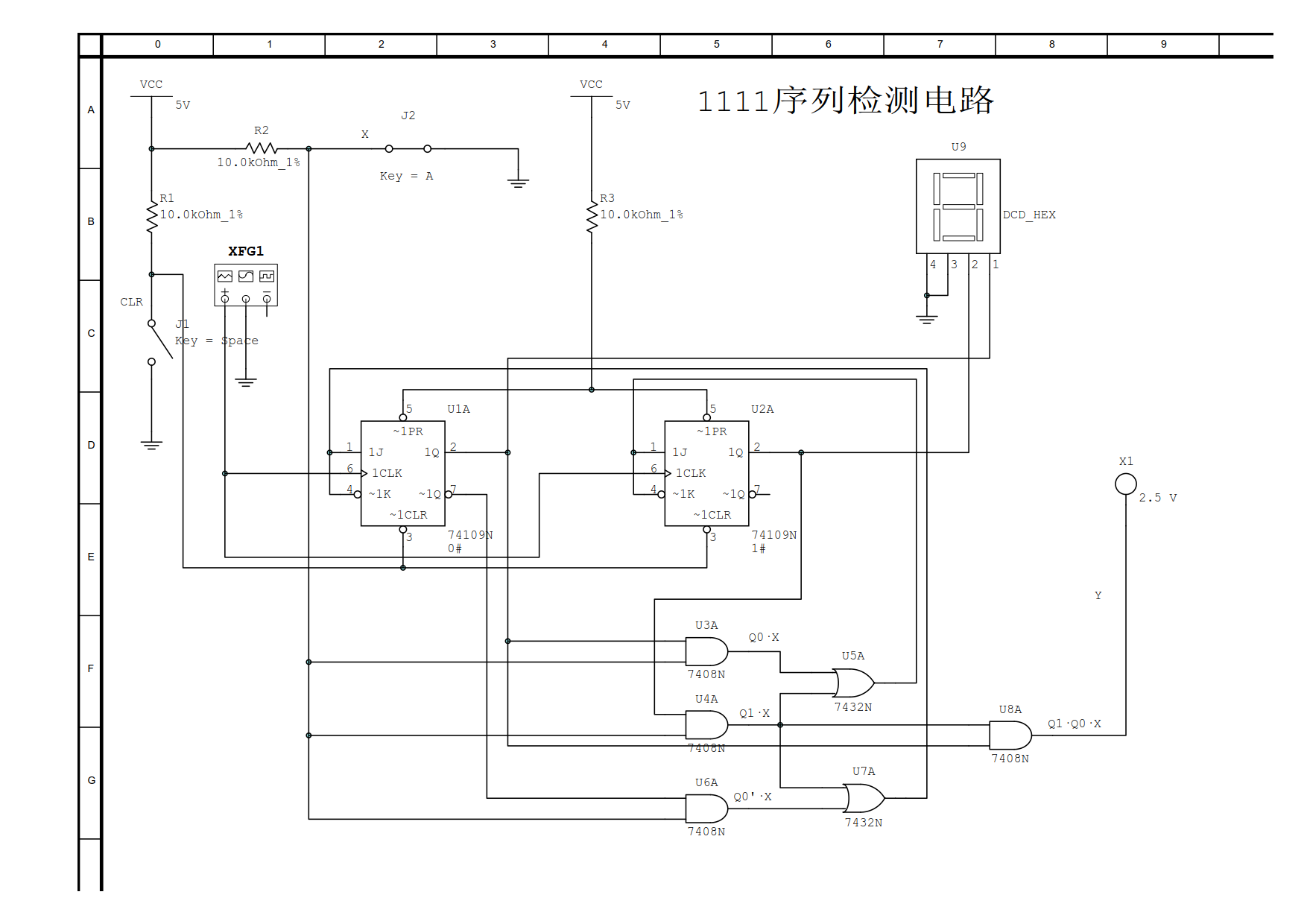 设计一个串行数据检测电路. 当连续出现4个和4个以上的1时, 检测输出信号为1, 其余情况下的输出信号为0(设计1111序列检测电路)