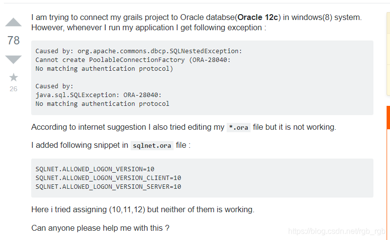 ORA-28040: No matching authentication protocol exception_exception ...