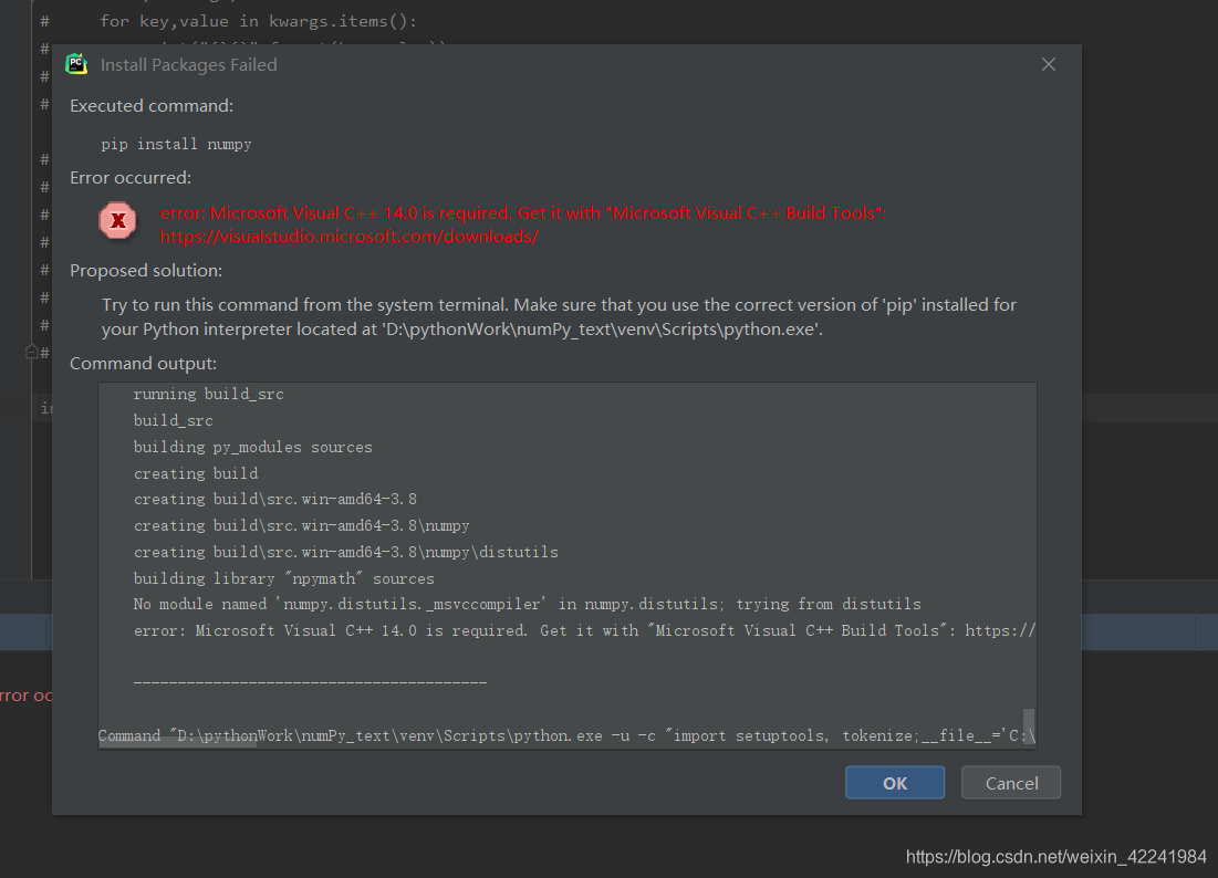 解决pycharm安装numpy报error Microsoft Visual C 14 0 Is Required Get It With Microsoft Visual C Bui Clemert的博客 Csdn博客