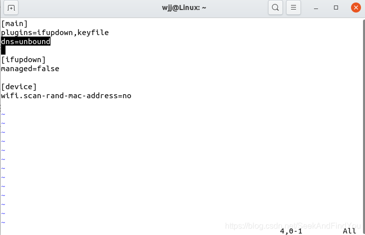 编辑/etc/NetworkManager/NetworkManager.conf文件