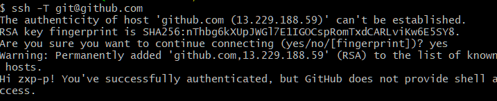 Hi xxx! You've successfully authenticated, but GitHub does not provide shell access.