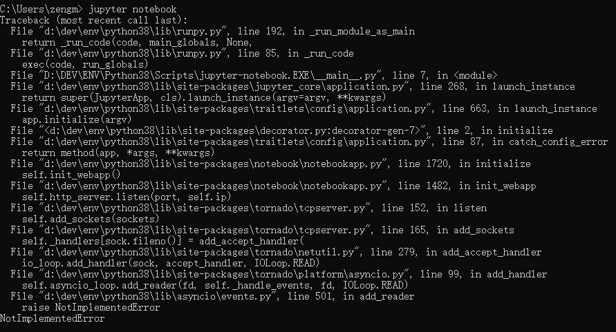 Python3.8安装 jupyter报错 NotImplementedError