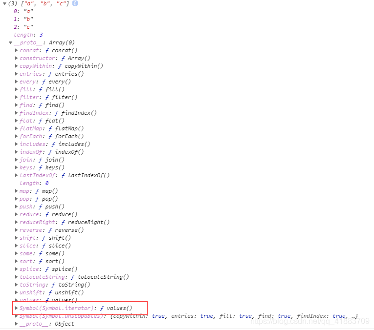 数组的__proto__中就有该方法，所以是可迭代的