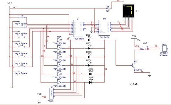 74LS148+74LS47简易病房呼叫系统电路图
