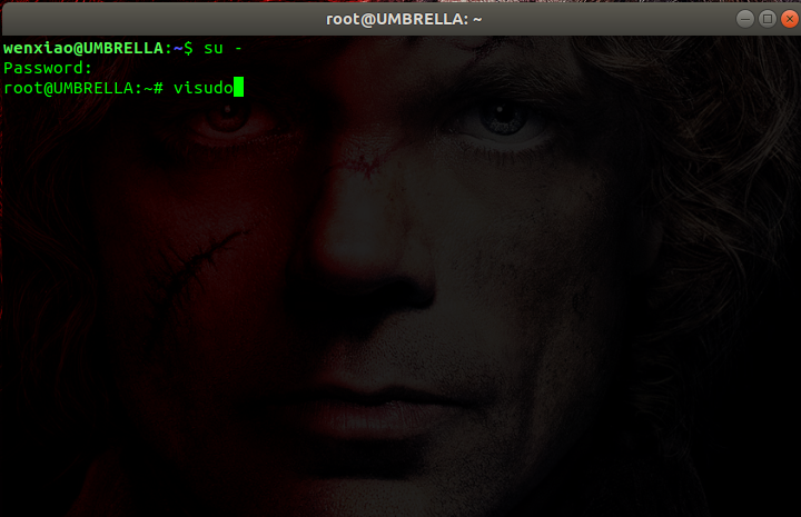 切换到root用户，并输入visudo命令