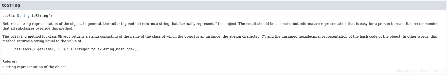 toString方法的javadoc