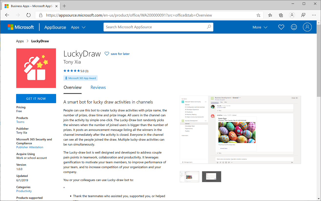 LuckyDraw app被评为Microsoft365 App Award