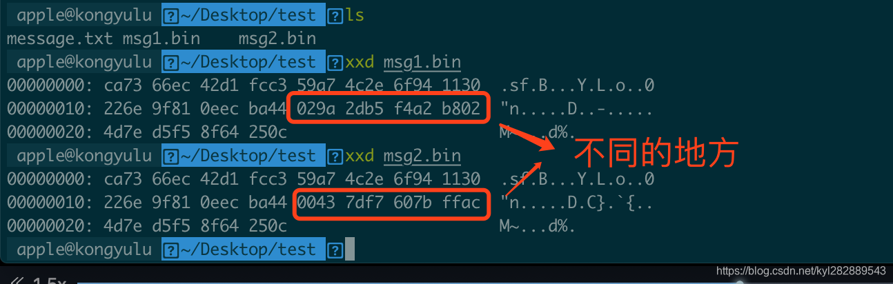 msg1.bin和msg2.bin二进制数据不同处对比
