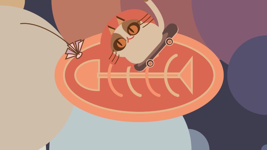 拟人化像,画像中猫的表现非常具象,而且一根逗猫的羽毛可以由鼠标操控