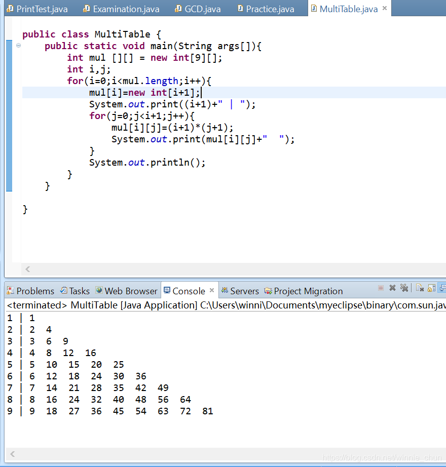 学习java 二维数组 循环输出九九乘法表 Winnie Chun的博客 Csdn博客