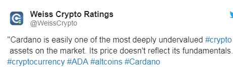 【资讯】卡尔达诺（ADA）被Weiss加密评级评为最被低估的加密货币之一