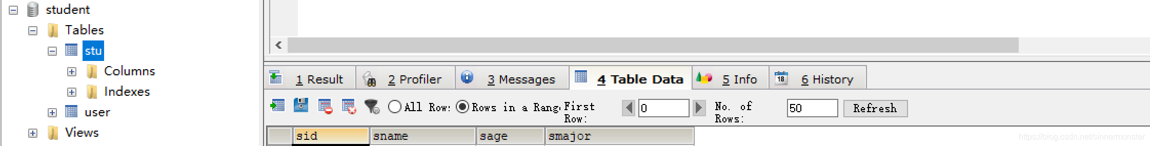 数据库中的stu表