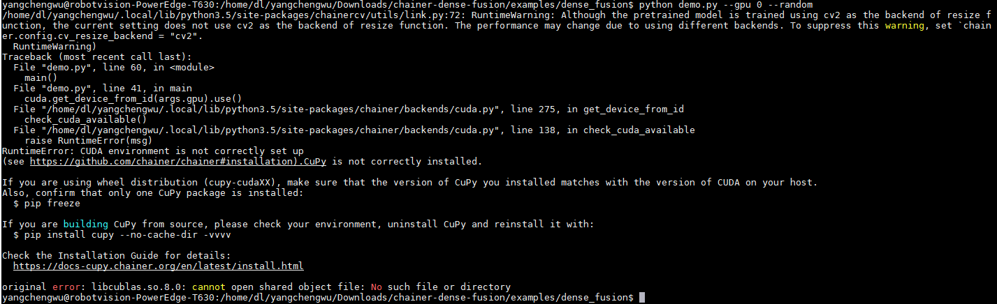 original error:libcublas.so.8.0:cannot open shared object file:no such file or directory