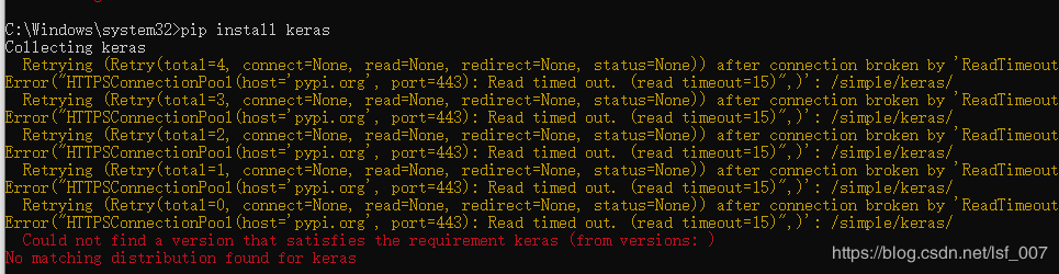 在python中安装包出现Retrying (Retry(total=4, connect=None, read=None, redirect=None, status=None))