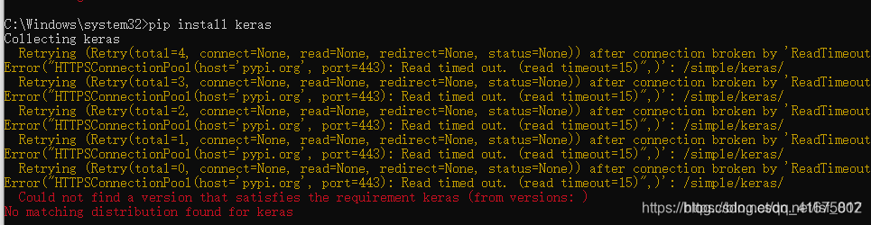 在python中安装包出现Retrying (Retry(total=4, connect=None, read=None, redirect=None, status=None))