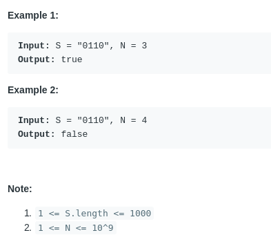 Leetcode 1016. Binary String With Substrings Representing 1 To N解题报告(python)