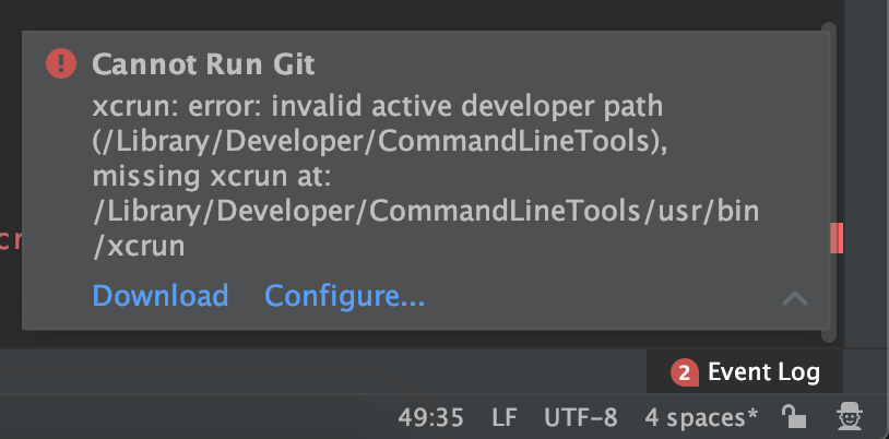 Mac Intellij Idea 从Git上拉取代码Xcrun: Error: Invalid Active Developer Path...Missing  Xcrun At:..._Idea Missing Xrun_一颗小白羊的博客-Csdn博客