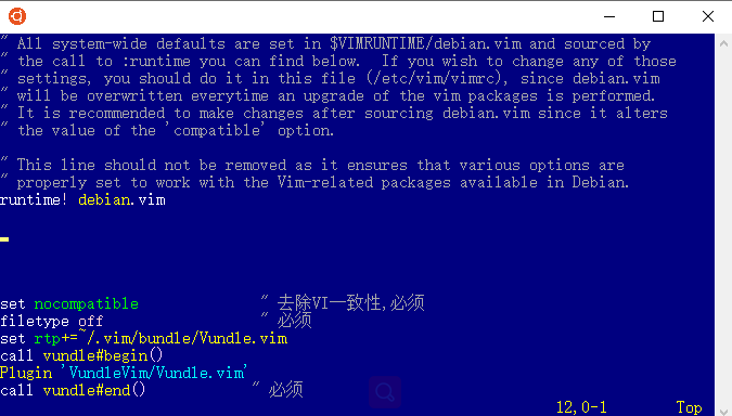 vim配置文件开头部分信息