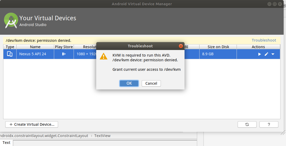 Android studio模拟器grant current user access to /dev/kvm 以及/dev/kvm devices:  permission denies错误_dnbug Blog的博客-CSDN博客