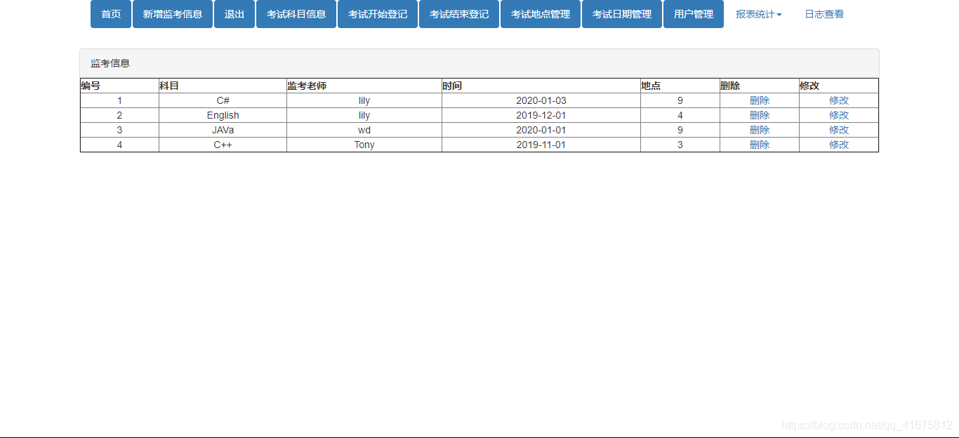 servlet+JDBC+jsp+mysql实现监考管理系统（增删改查）