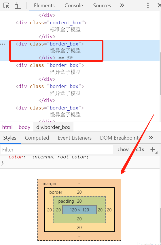 HTML盒子模型:标准盒子模型和怪异盒子模型中的height和width