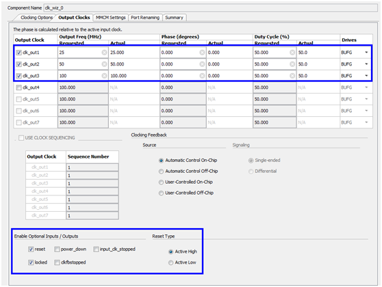图 Output Clocks配置页面