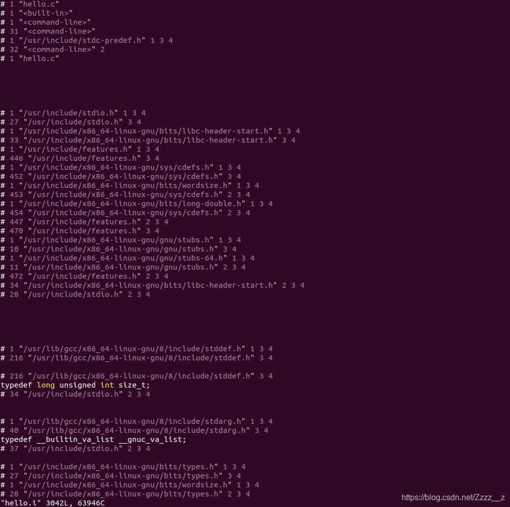 图2.2生成的hello.i截图