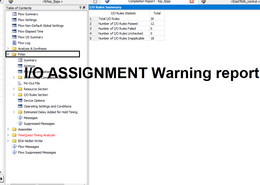 quartus ii assignment warnings report