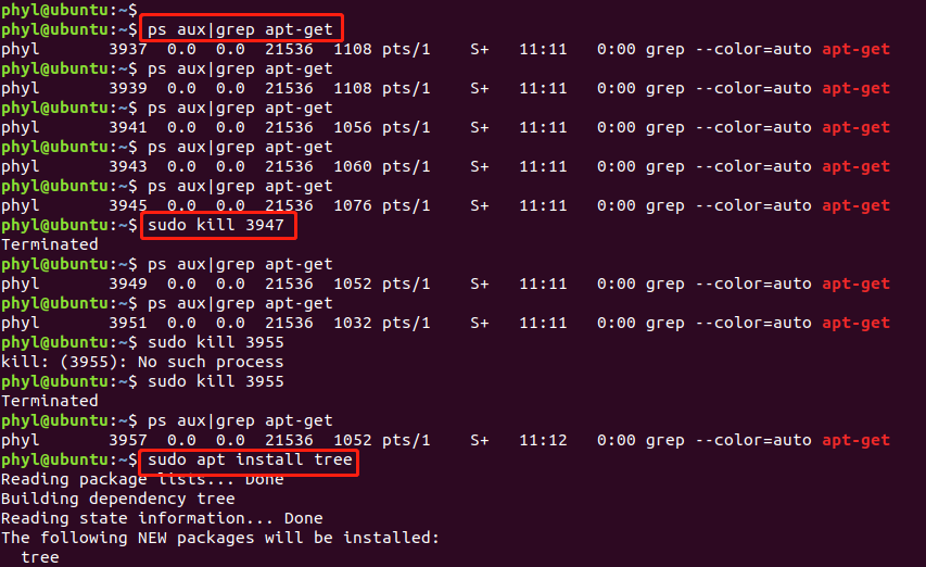 查询并删除apt-get线程