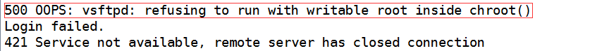 vsftpd：500 OOPS: vsftpd: refusing to run with writable root inside chroot ()错误的解决方法