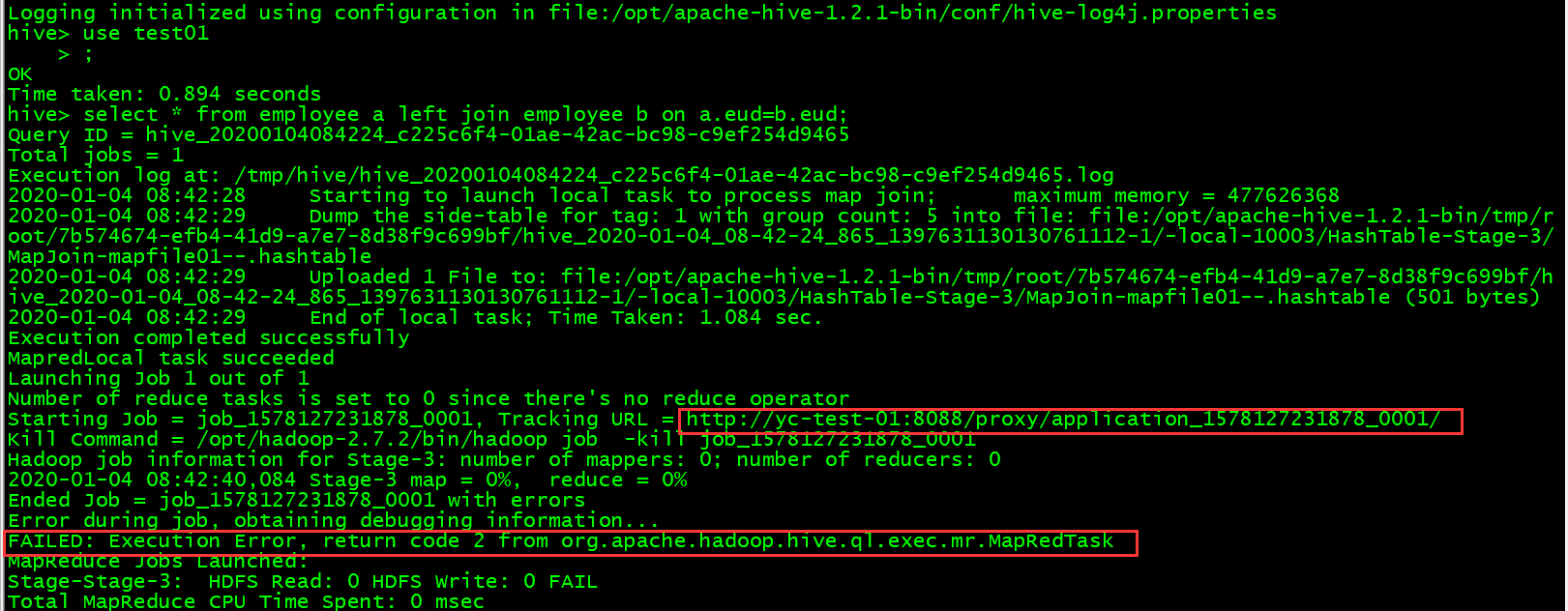 记一次hive查询语句报错：return code 2 from org.apache.hadoop.hive.ql.exec.mr