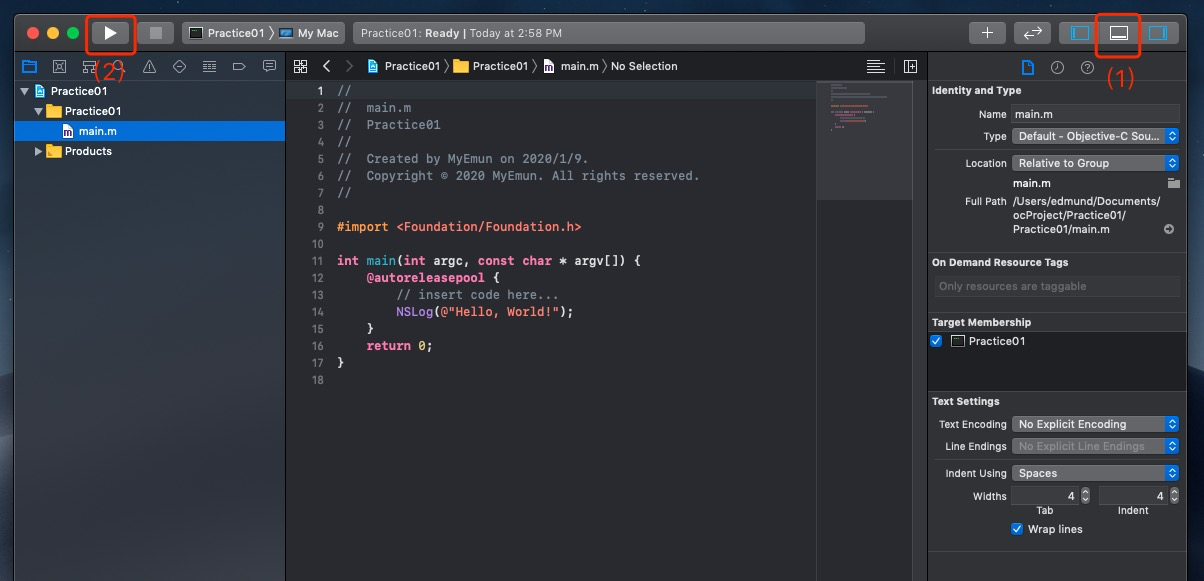 objective c教程之创建项目及oc基础语法 01