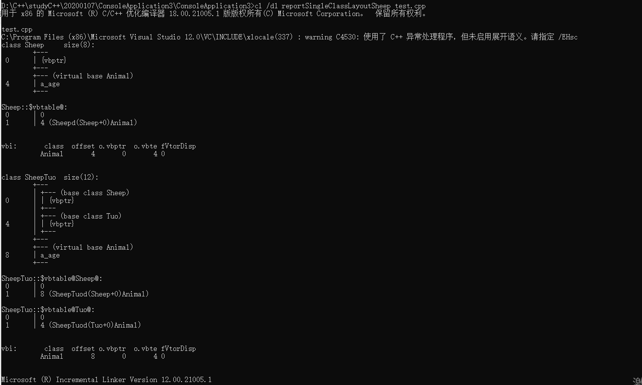 C++ 菱形继承 的 对象模型01