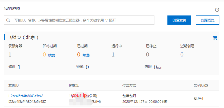 这里就是你的IP，然后就可以将你的本地项目部署到这个IP上了。