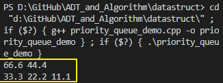priority queue示例代码运行结果