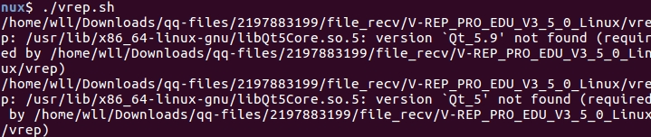 打开vrep报错，找不到QT5
