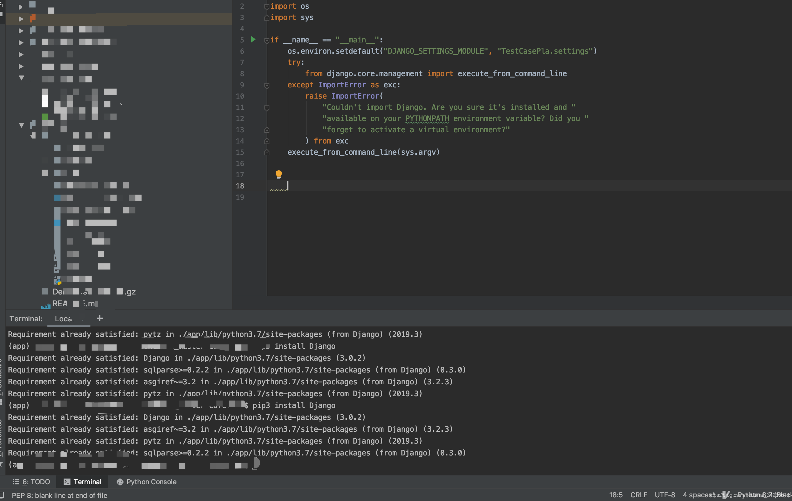 Error running 'manage': Cannot run program