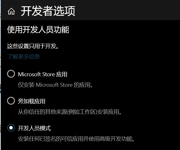 选择开发人员模式