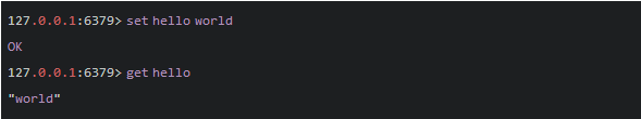 在以上实例中我们使用了 SET 和 GET 命令，键为 hello,值为world。
